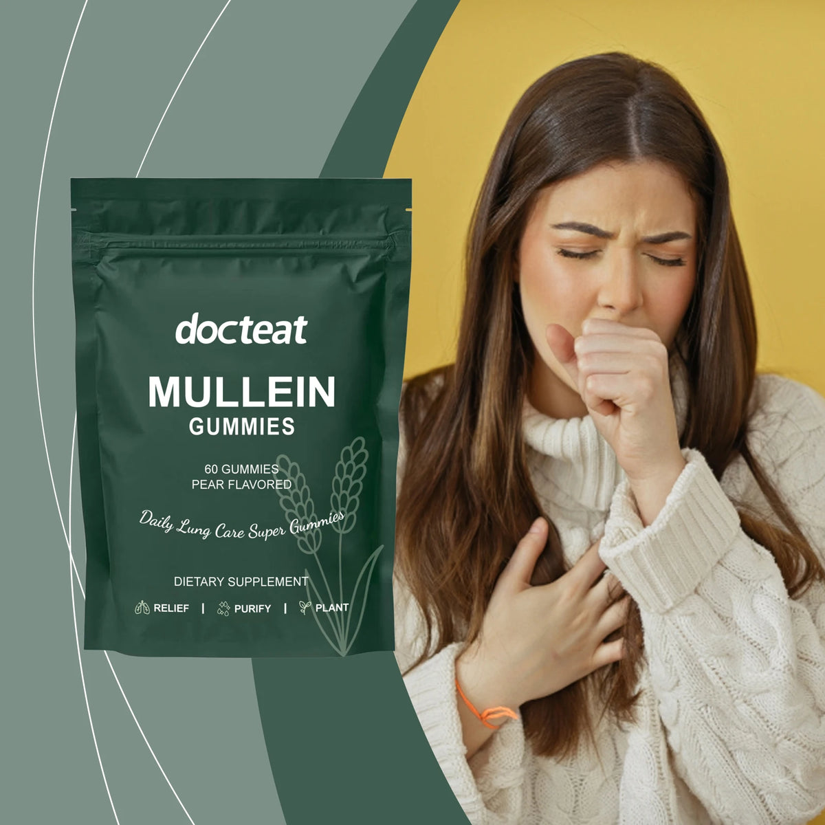 DOCTEAT Mullein Gummies – Plant-Based Respiratory Wellness Herbal Supplement Gummies Qst