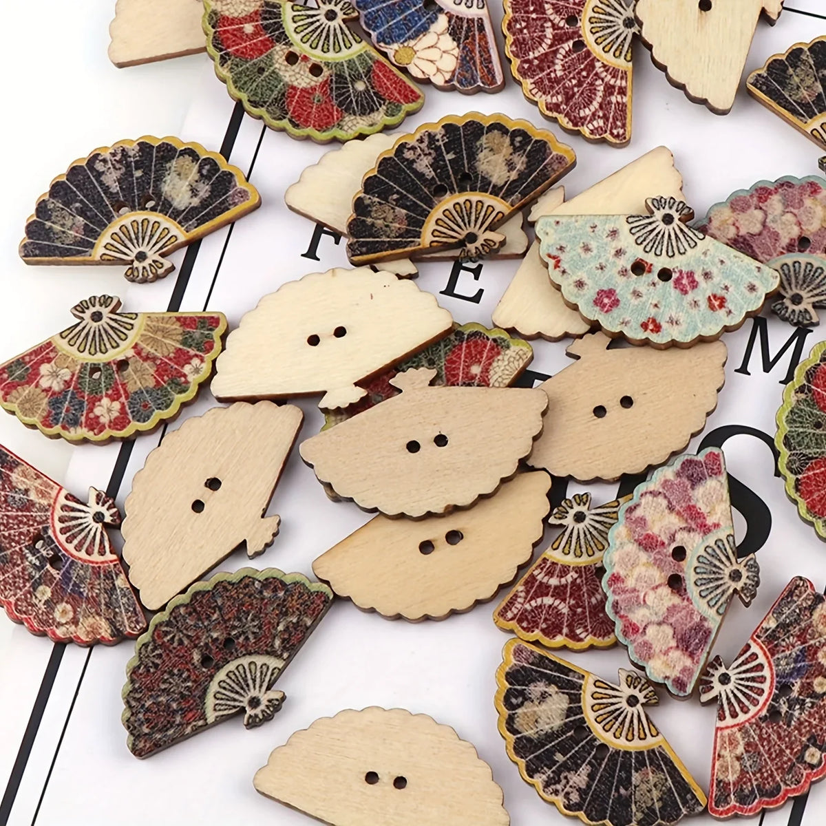 Vintage Fan-Shaped Printed Wooden Buttons | DIY Craft Decor Decorative Wooden Buttons Qme