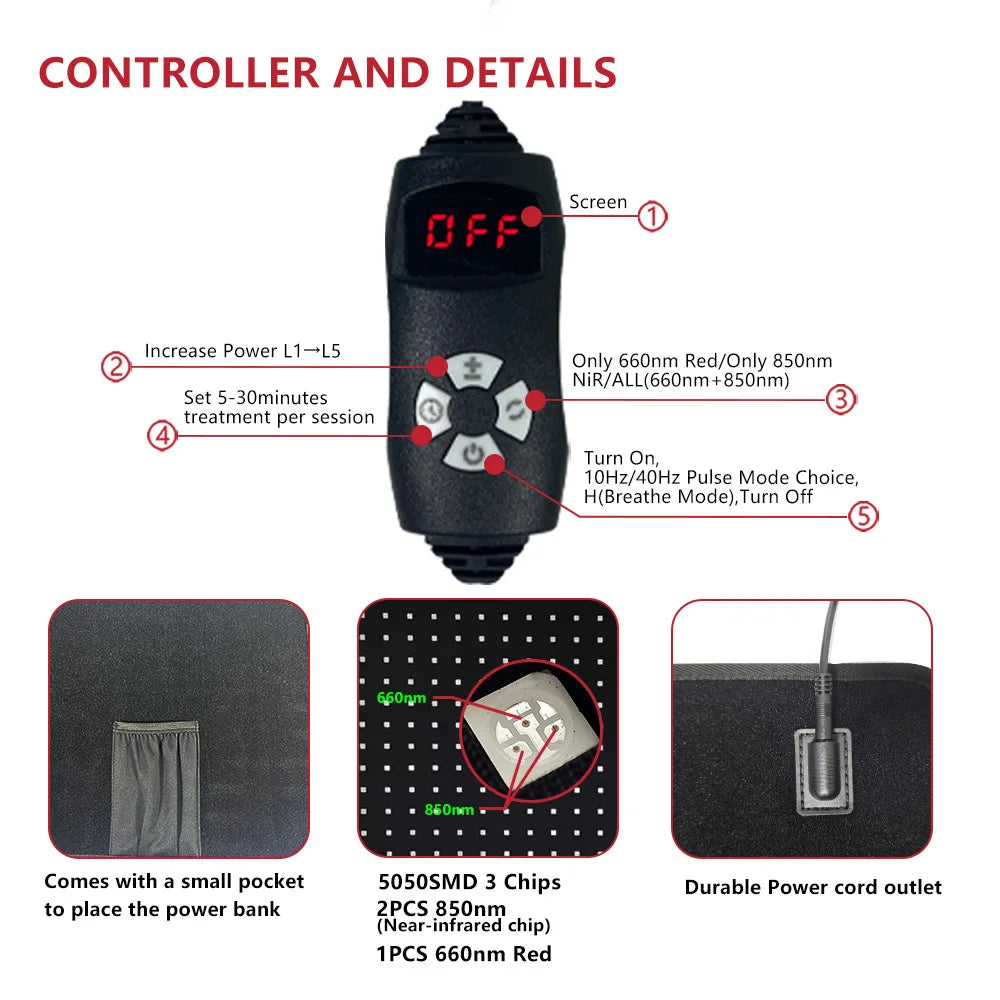 Red Light Therapy Mat 360 LEDs 660nm 850nm Full Body Pad Red Light Therapy Mat Qst