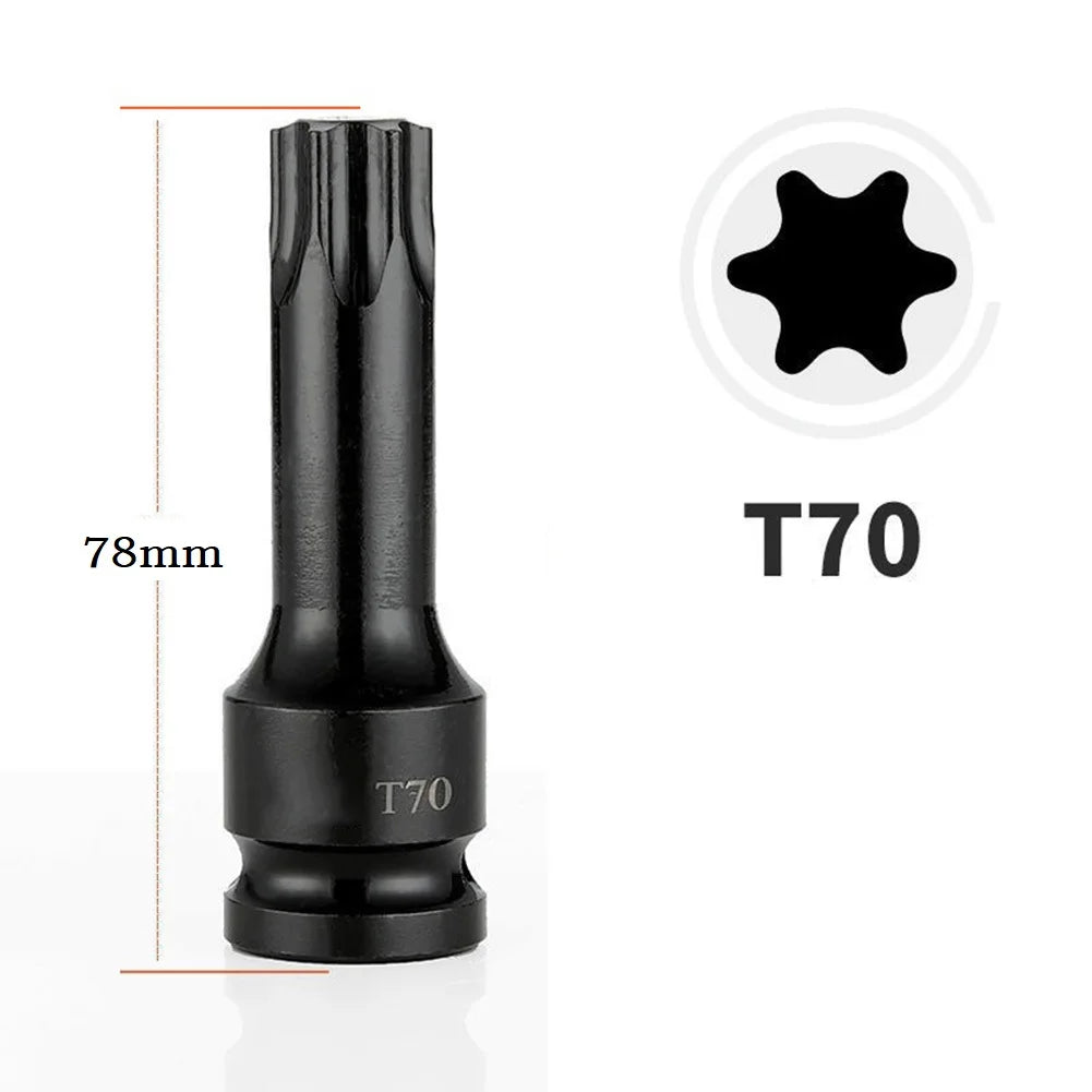 Torx Screwdriver Bits 1/2" Square Drive Socket Adapter T20–T70 Screwdriver Bit Set Qme T70