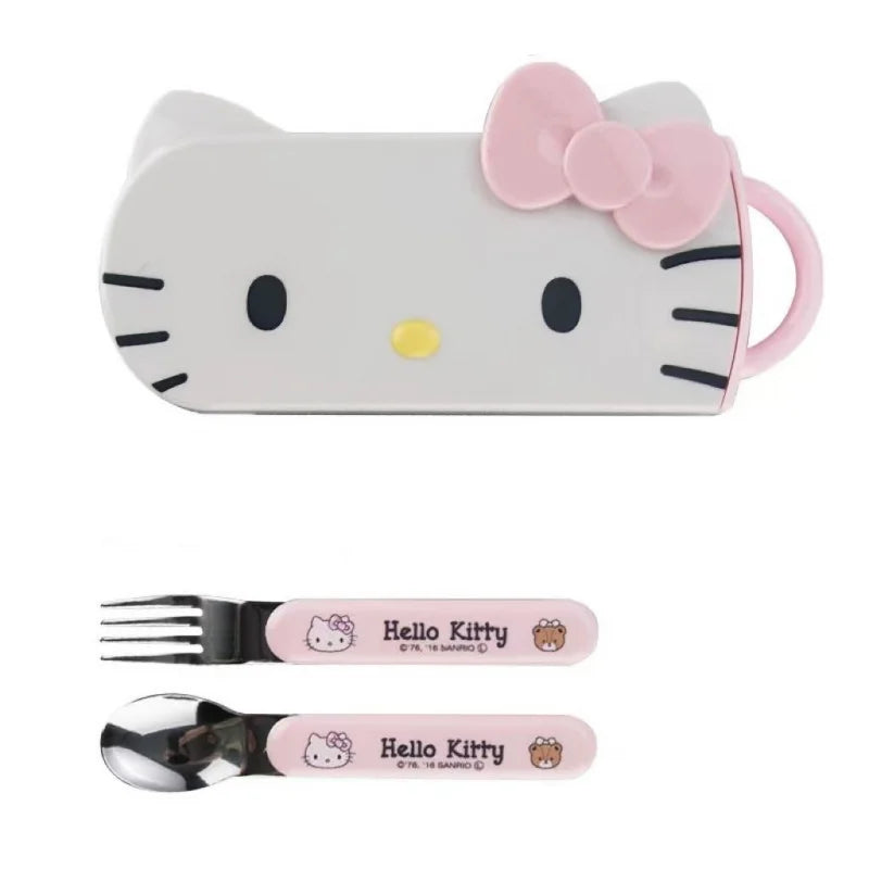 Hello Kitty Stainless Steel Tableware Set | Cute Cartoon Gift Cartoon Tableware Set Qme