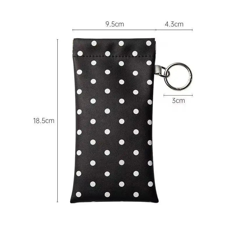 Polka Dot PU Leather Glasses Case with Keyring Clip Eyeglass Case Qst Black