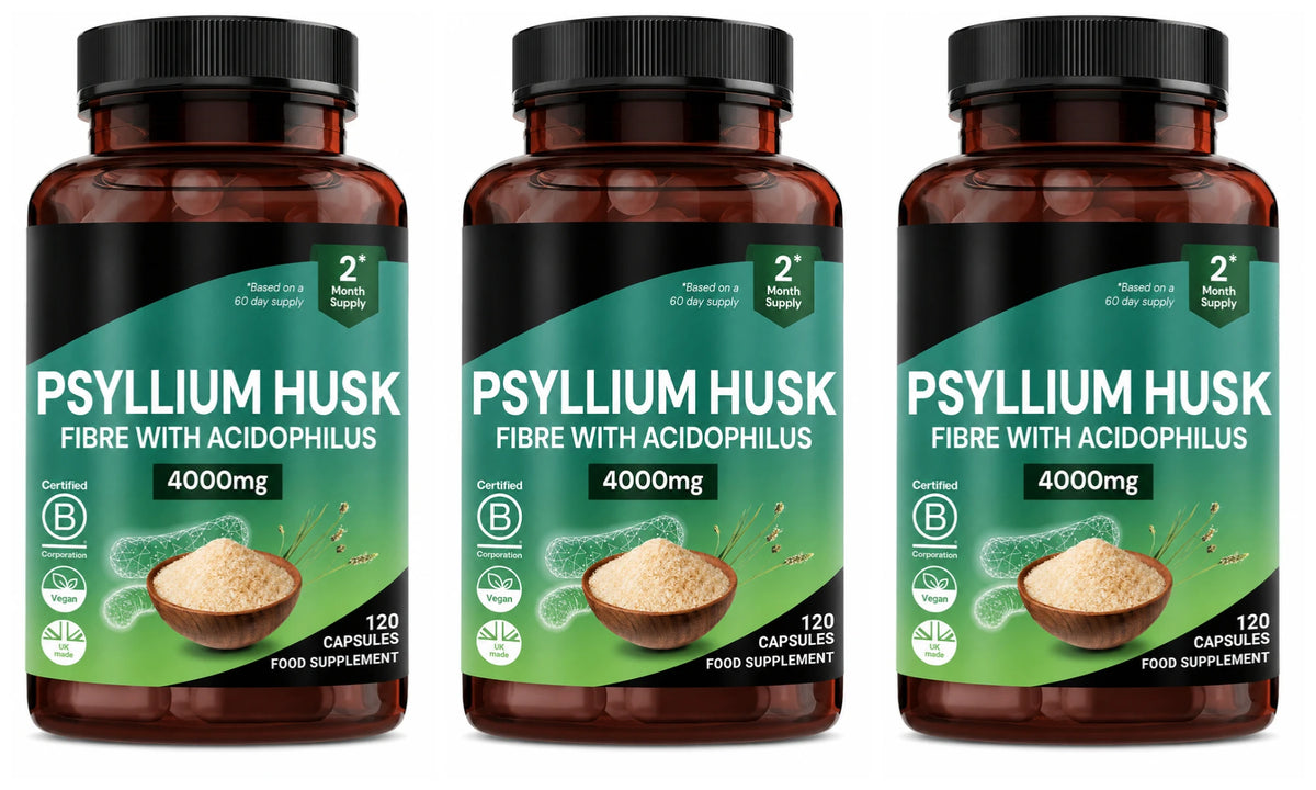 Psyllium Husk 4000mg + Lactobacillus Acidophilus – 120 Vegan Caps Fiber Probiotic Supplement Qst 3bottles 360capsules