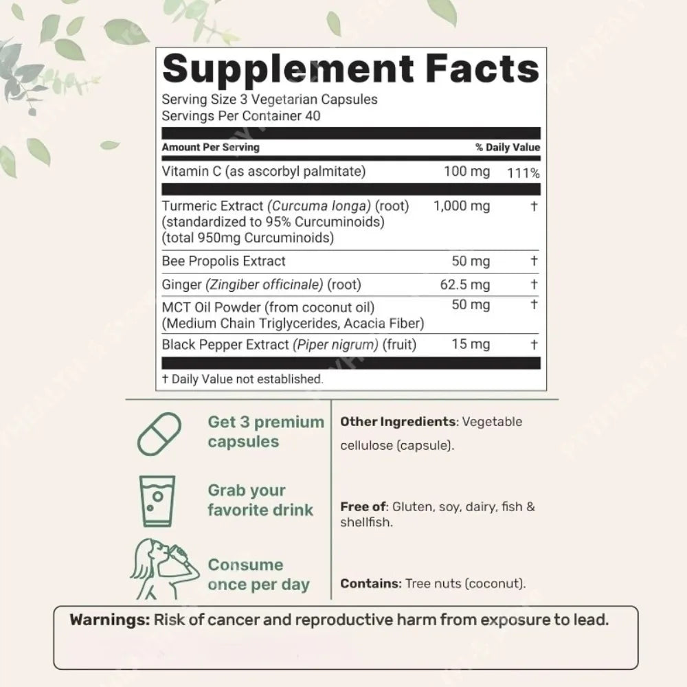 Turmeric Curcumin 1000mg Capsules – Ginger, Black Pepper & Vitamin C Herbal Supplement Capsules Qst