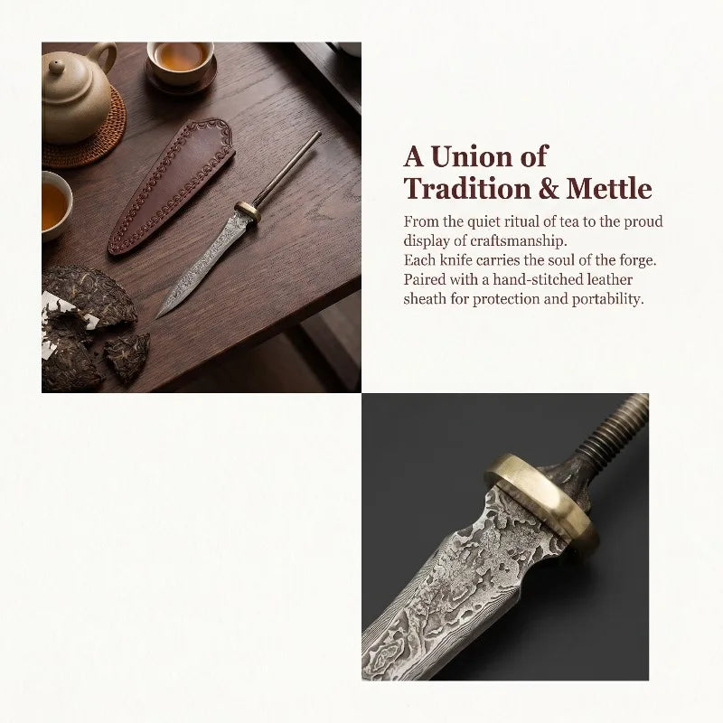 Damascus Steel Tea Knife Blank – DIY Tea Needle with Brass Fittings Knife Blade Blank Qst