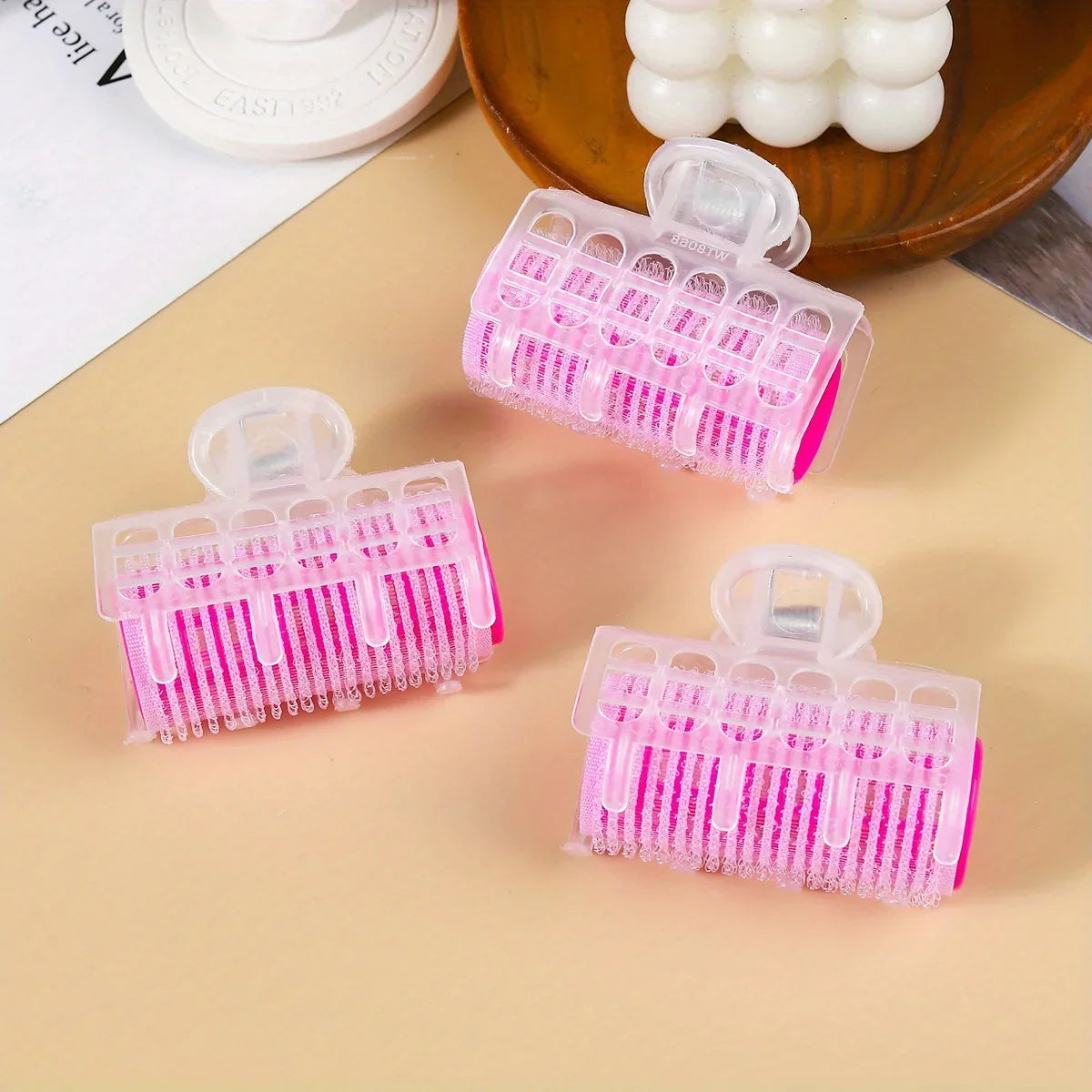 Self-Adhesive Plastic Hair Bang Rollers for Curls & Waves Hair Styling Rollers Qme Pink