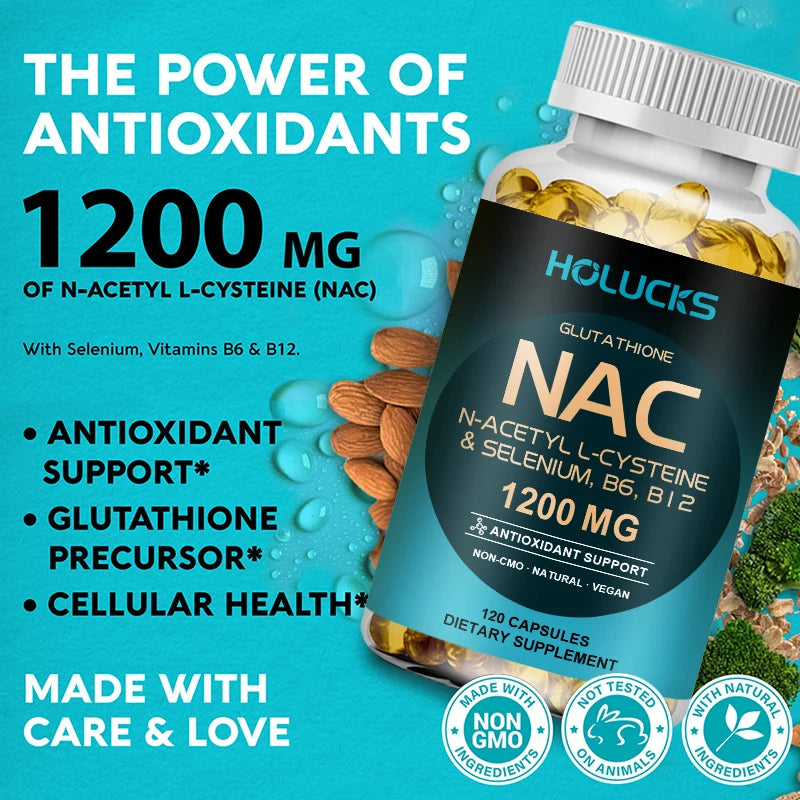 NAC + Glutathione Capsules | Milk Thistle, Selenium – 120ct Dietary Supplement Capsules Qst