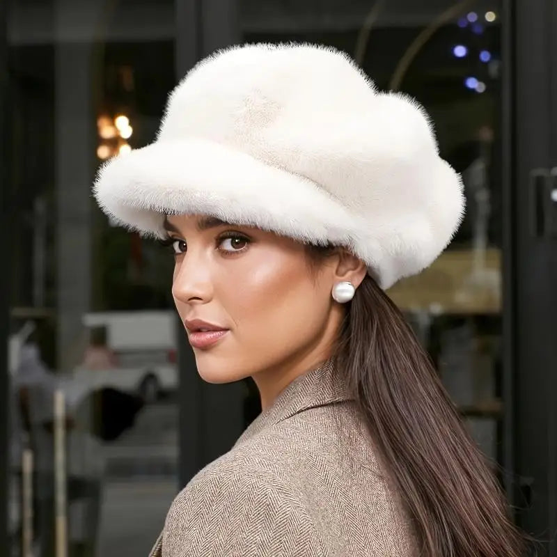 Women's Faux Mink Beret – Warm Solid Color Peaked Cap Women's Beret Hat Qst
