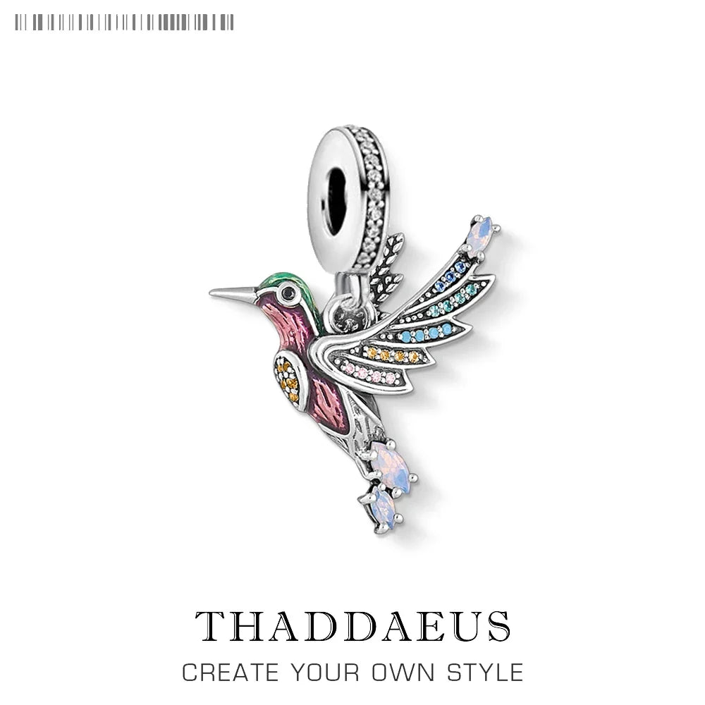 Colourful Hummingbird 925 Sterling Silver Dangle Charm Pendant Sterling Silver Pendant Qme Ring