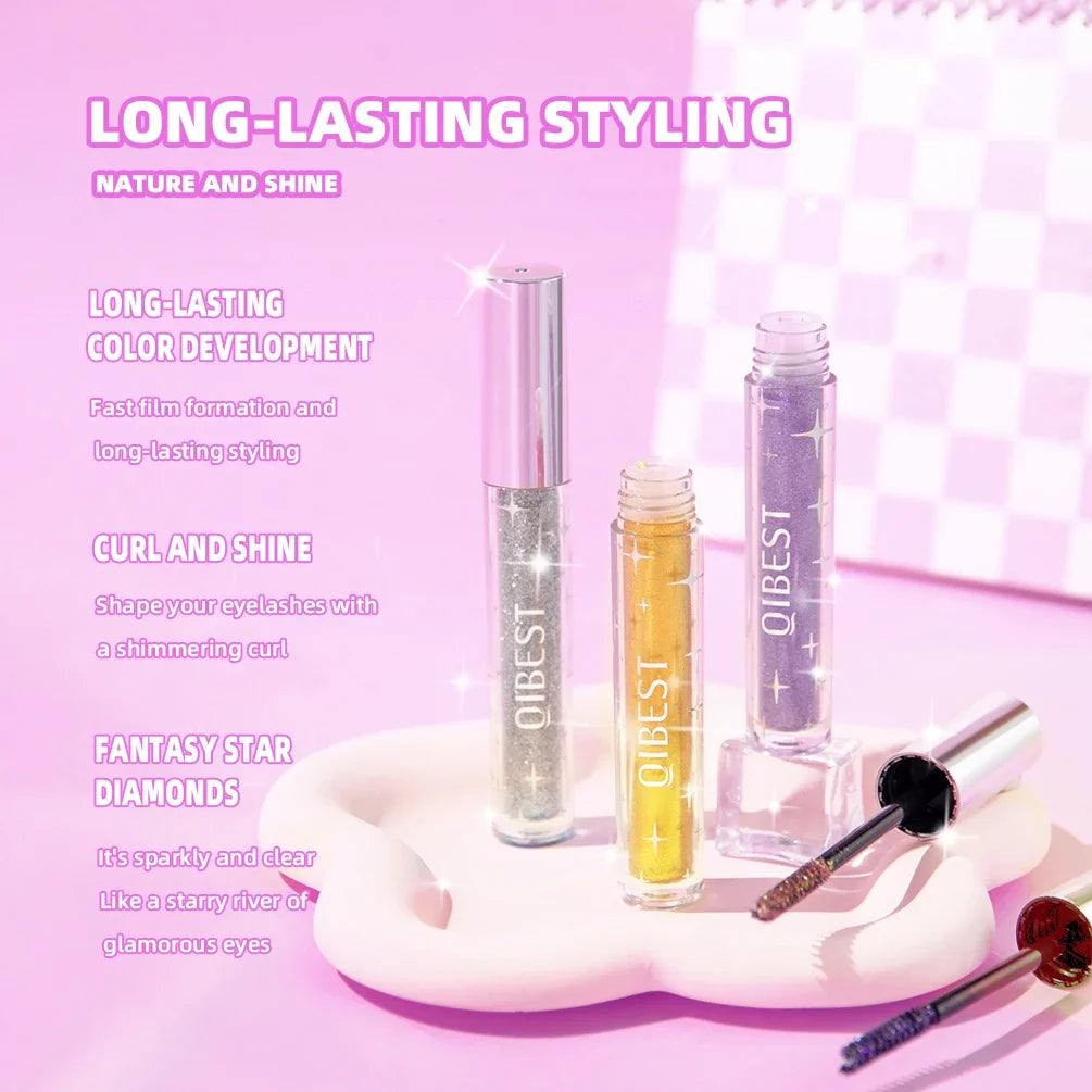 QIBEST Glitter Mascara – Diamond Shimmer Curling & Lengthening Glitter Mascara Qme