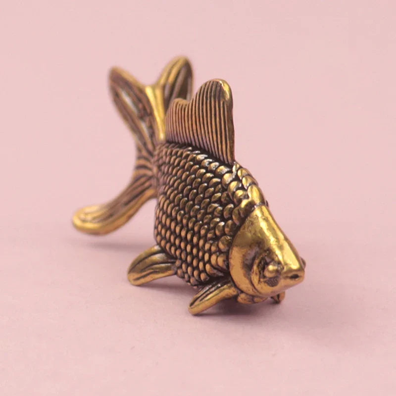 Retro Brass Goldfish Tea Pet Figurine | Cute Desk Décor Gift Brass Figurine Qme
