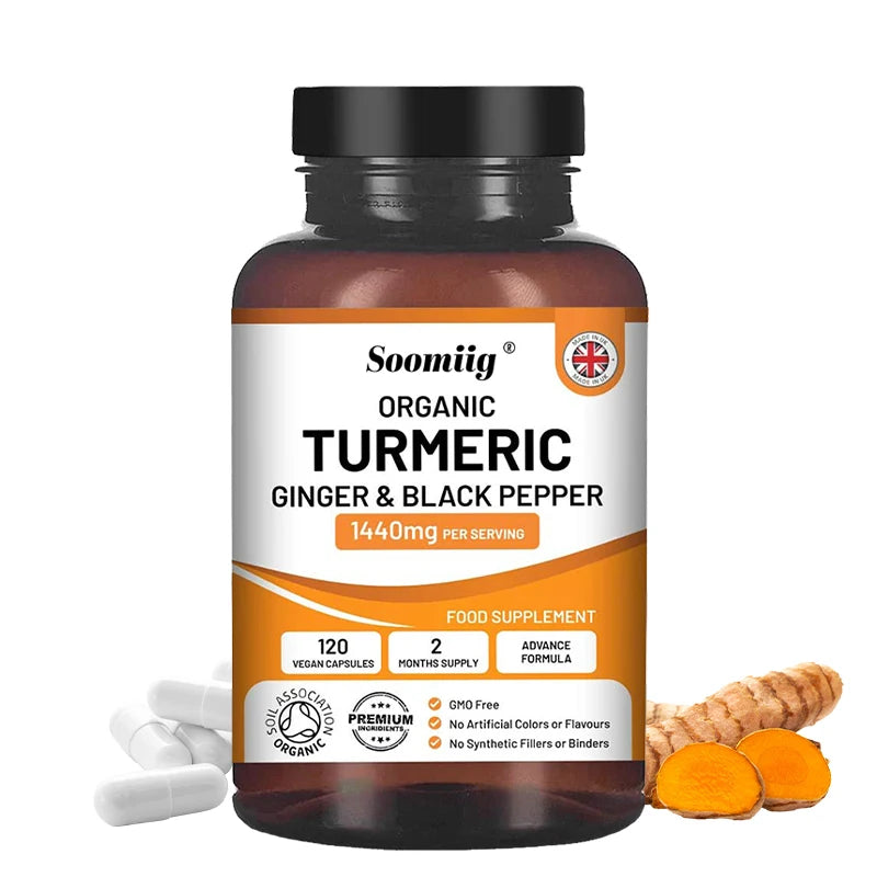 Organic Turmeric Ginger & Black Pepper Capsules | 95% Curcumin Herbal Supplement Capsules Qst
