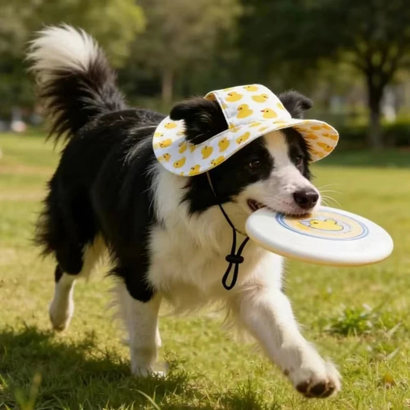 Adjustable Dog & Cat Sun Hat with Ear Holes – Cute Print Cap Pet Hat Qst