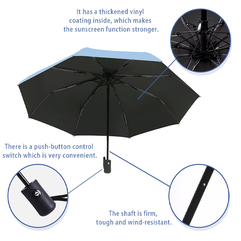 8-Rib Auto Folding Umbrella – One-Touch Open, Compact Design Compact Folding Umbrella Qst