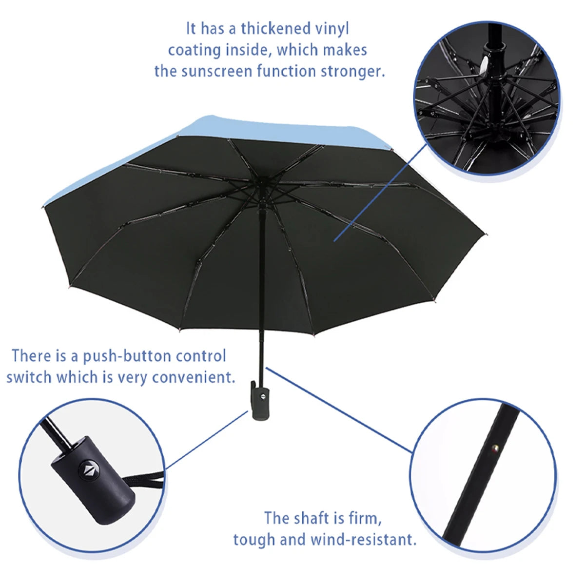 8-Rib Auto Folding Umbrella – One-Touch Open, Compact Design Compact Folding Umbrella Qst