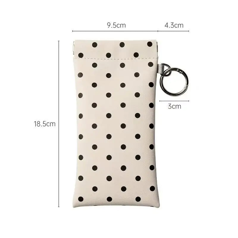 Polka Dot PU Leather Glasses Case with Keyring Clip Eyeglass Case Qst Apricot