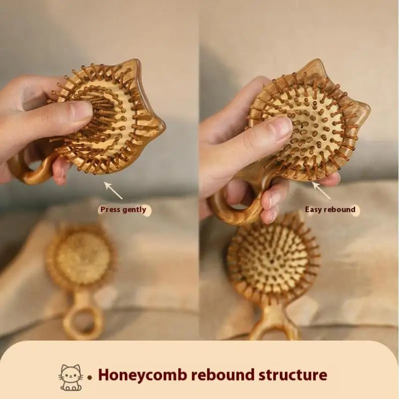Wooden Cat Scalp Massage Comb | Garapa Air Cushion Hair Brush Scalp Massage Comb Qst
