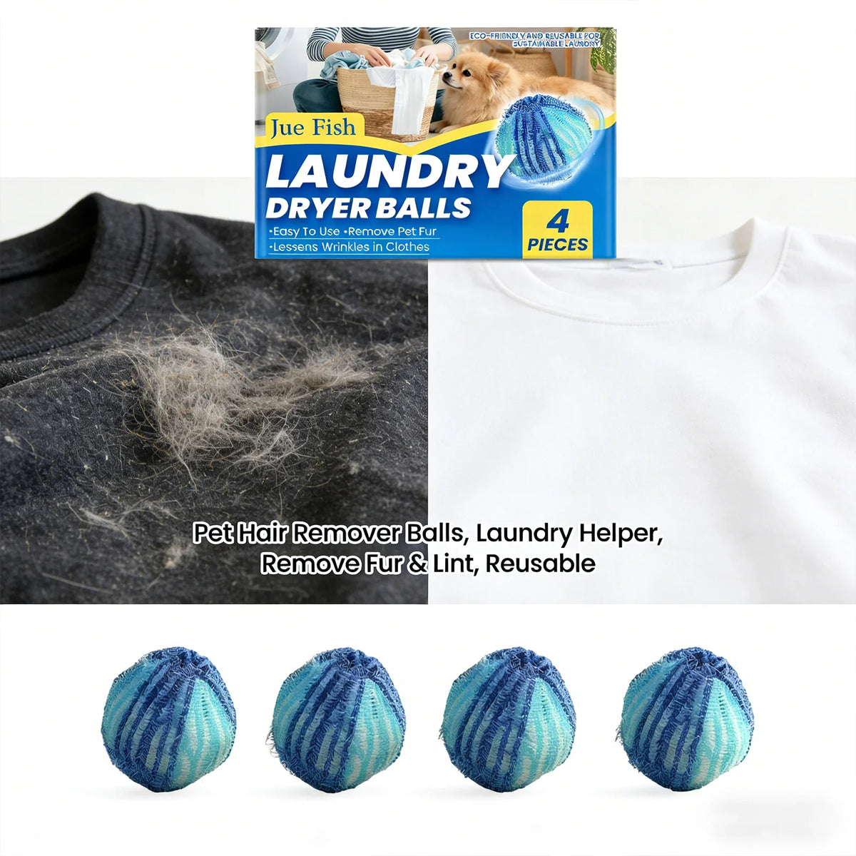 Reusable Pet Hair Removal Ball for Laundry – Gentle & Effective Laundry Cleaning Ball Qme