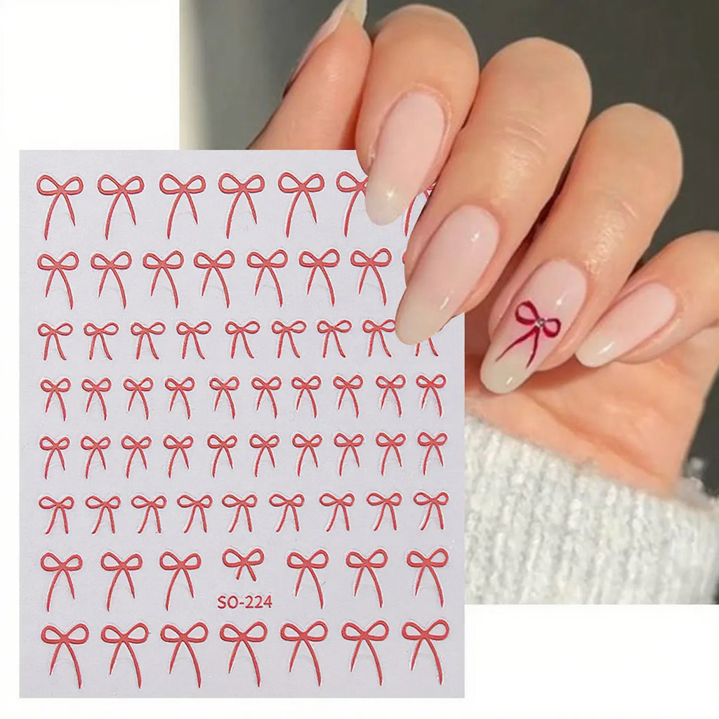 3D Bow Nail Art Stickers – Red Black Pink Bowknot Charms Nail Art Stickers Qme