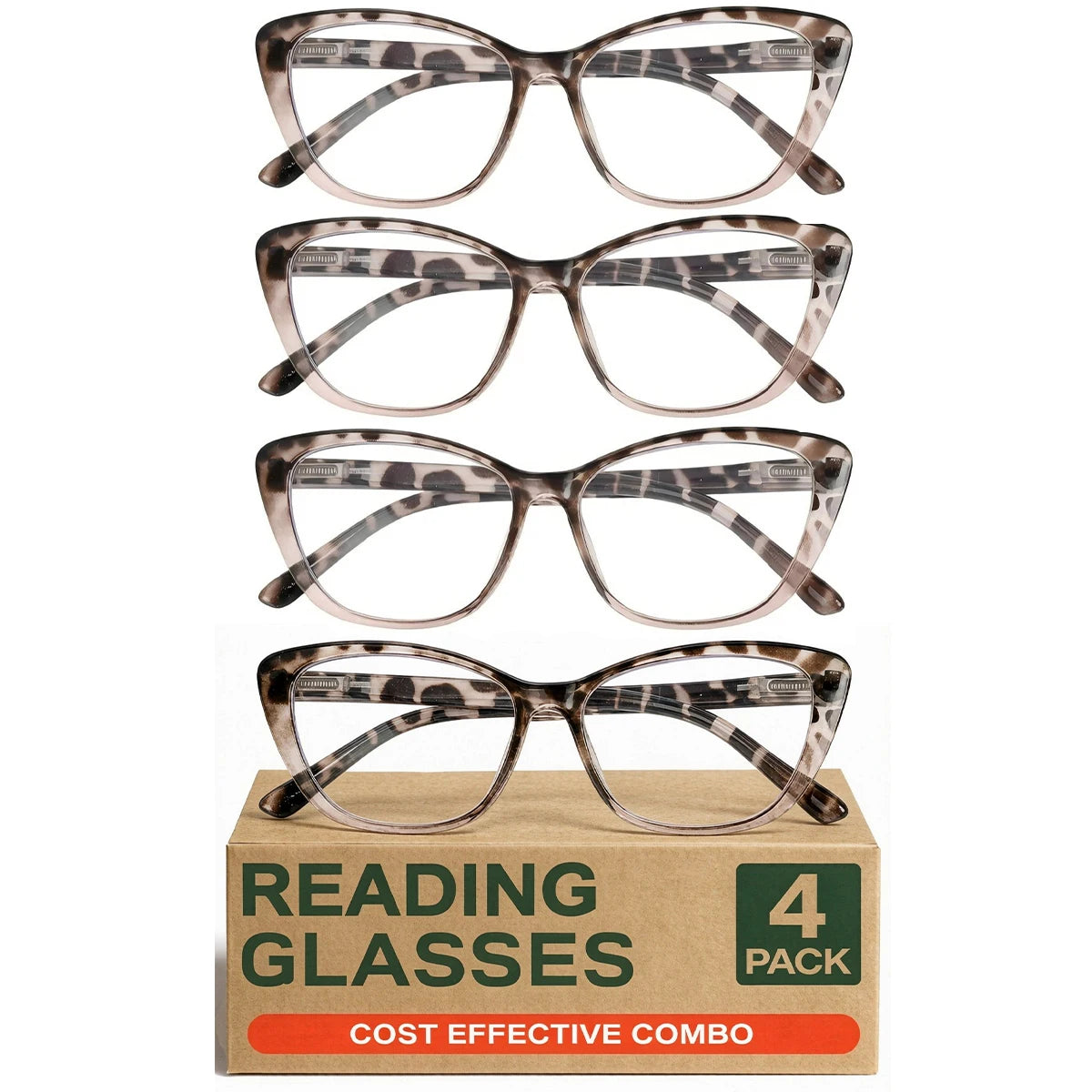 VOPHA Cat-Eye Reading Glasses Anti-Blue Light 4pc Set Reading Glasses Qst 4pcs-Black +150