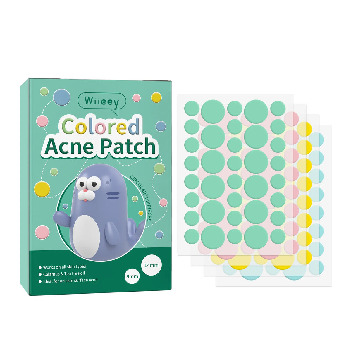 Wiieey Star Acne Patches – Colorful Pentagram Pimple Stickers Acne Patch Stickers Qst Circle 144pcs
