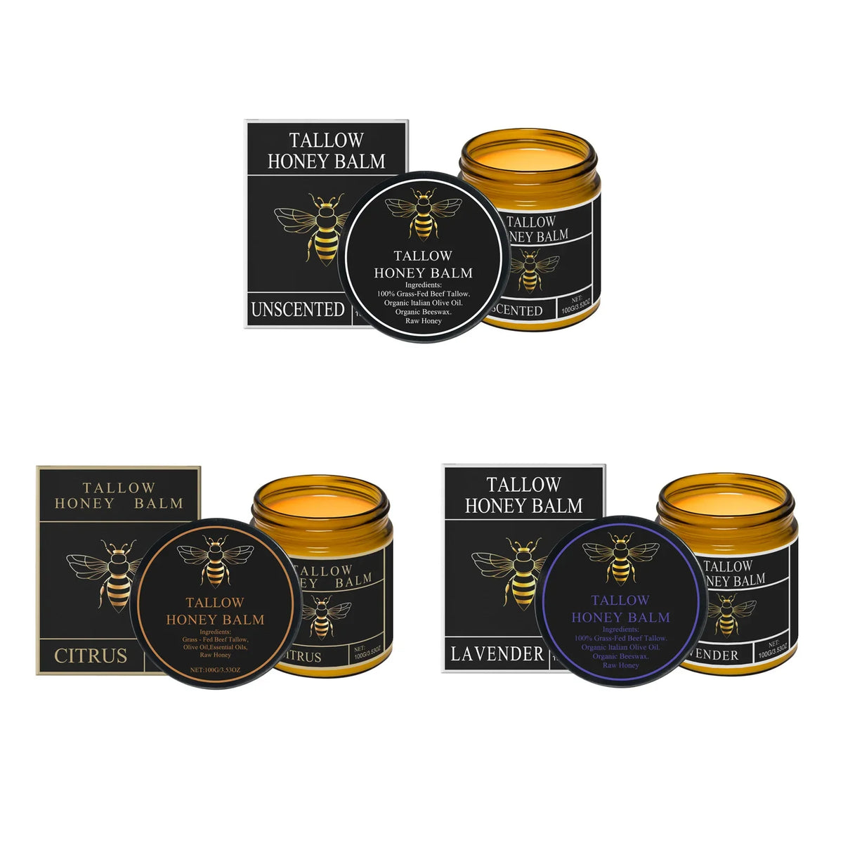 Organic Grass-Fed Beef Tallow & Honey Balm | Dry Skin Skin Nourishing Balm Qme