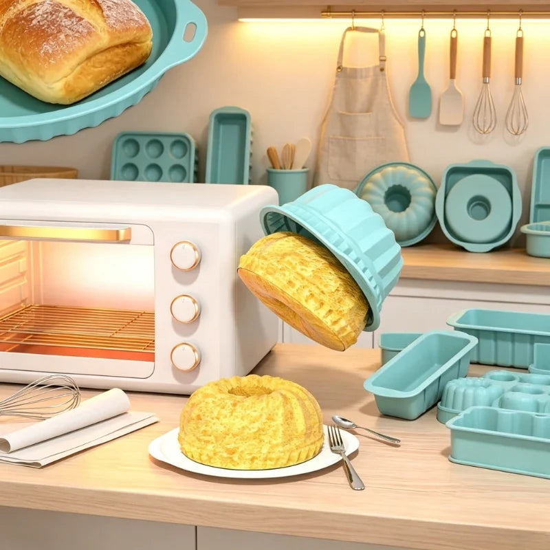 Non-Stick Silicone Fluted Tube Cake Pan | 3D Bundt Mold Silicone Cake Mold Qme