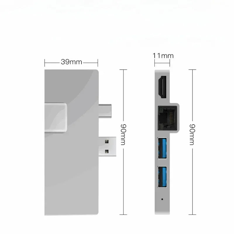 6-in-1 Surface Pro 4/5/6 Hub – HDMI, Ethernet, USB, SD/TF USB Hub Adapter Qme