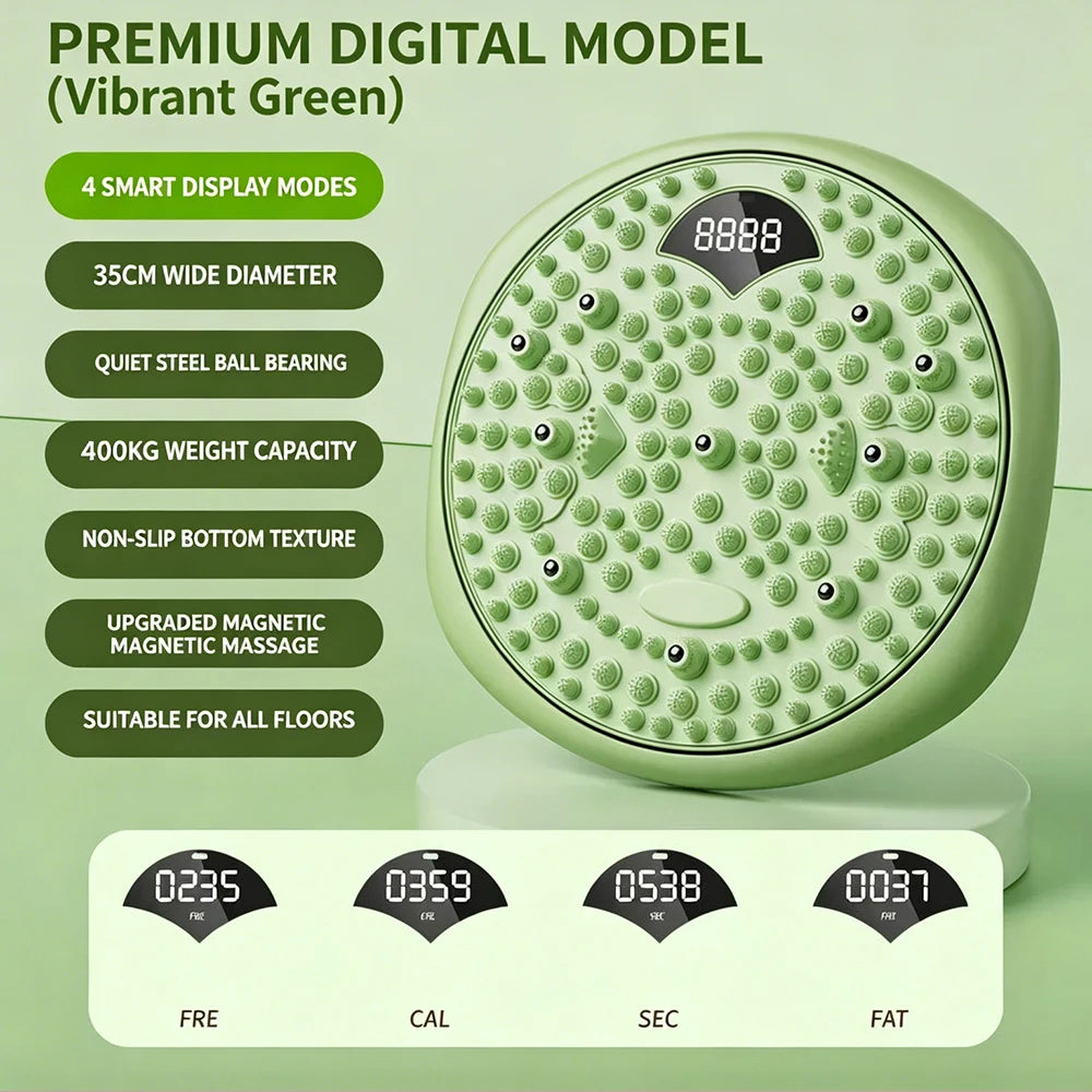 Magnetic Waist Twisting Disc & Foot Massage Board – Smart LCD Twist Balance Board Qst Green-Digital USB Type-C