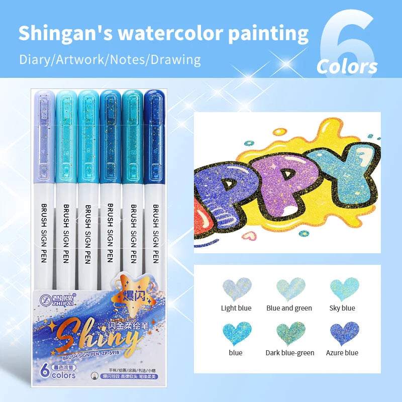 24-Color Glitter Brush Pens – Acrylic Ink Sparkle Markers Glitter Art Markers Qme B
