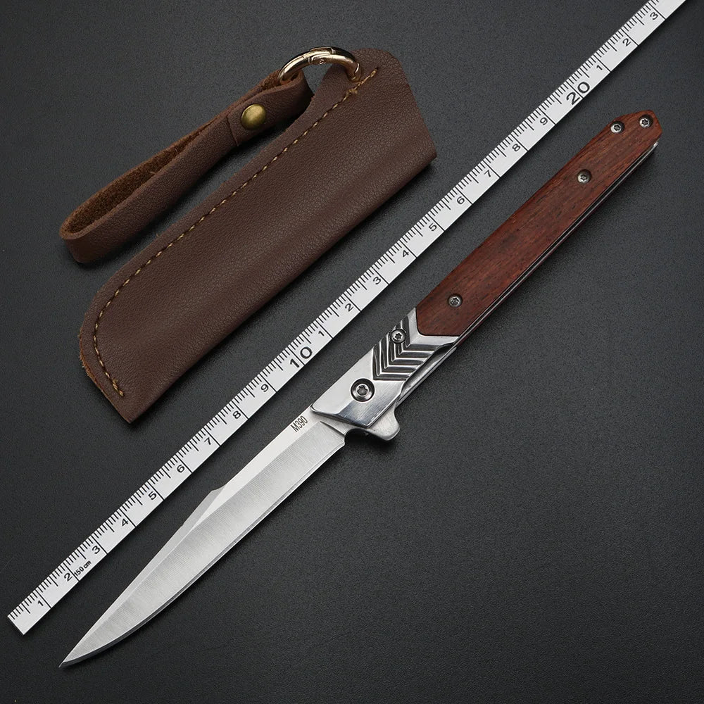 XUAN FENG Sandalwood Folding Knife – D2 Steel HRC 59 Folding Pocket Knife Qst