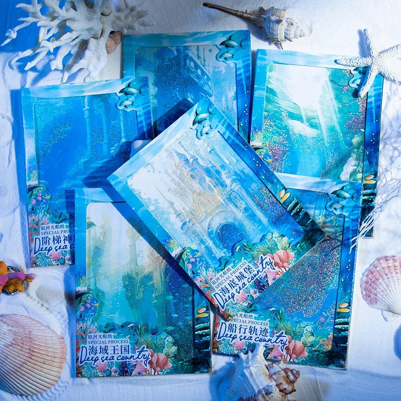 PET Blue Ocean Landscape Stickers – DIY Scrapbooking & Crafts Decorative Craft Stickers Qme