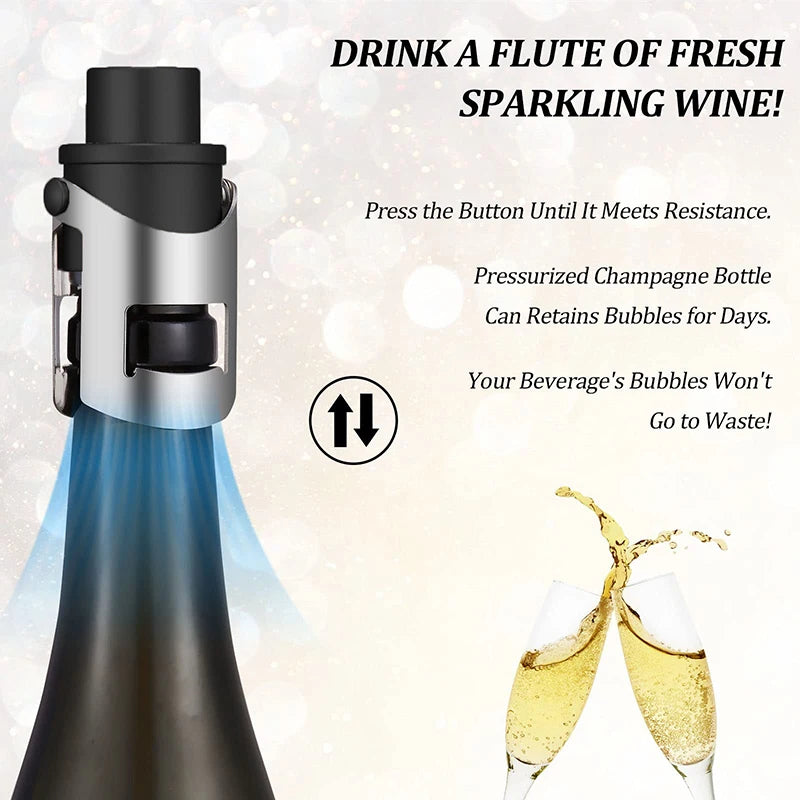 Champagne Stopper with Built-In Pump – Sparkling Wine Saver Wine Bottle Stopper Qst