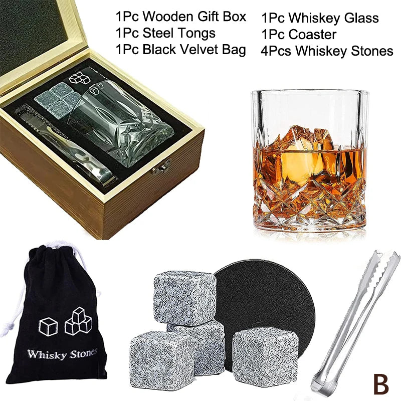 Whiskey Stones Gift Set – Granite Ice Cubes, Glasses & Wood Box Whiskey Stones Set Qst B