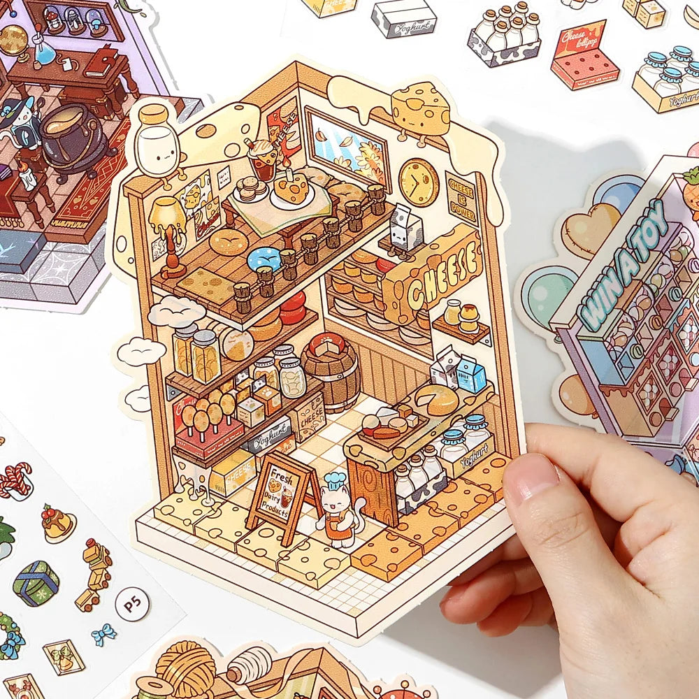8D Landscape Sticker Book – DIY Pocket Cabin Scene Stacking DIY Sticker Book Qme