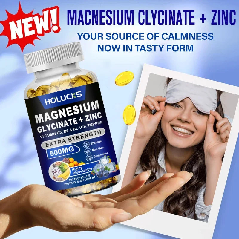 Holucks Magnesium Glycinate + Zinc Capsules with D3 & B6 Mineral Supplement Qst