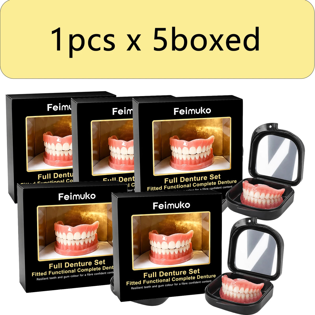 Resin Denture Set – Natural Fit for Men & Women | Oral Care Cosmetic Denture Set Qst 1pcs x 5boxed