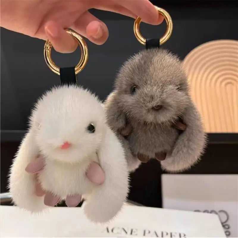 Plush Rabbit Keychain – Fluffy Soft Bunny Charm Pendant Plush Keychain Charm Qme