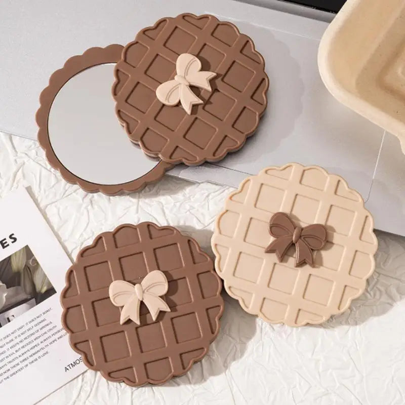 Double-Sided Waffle Compact Pocket Makeup Mirror Slide Cover Compact Makeup Mirror Qst