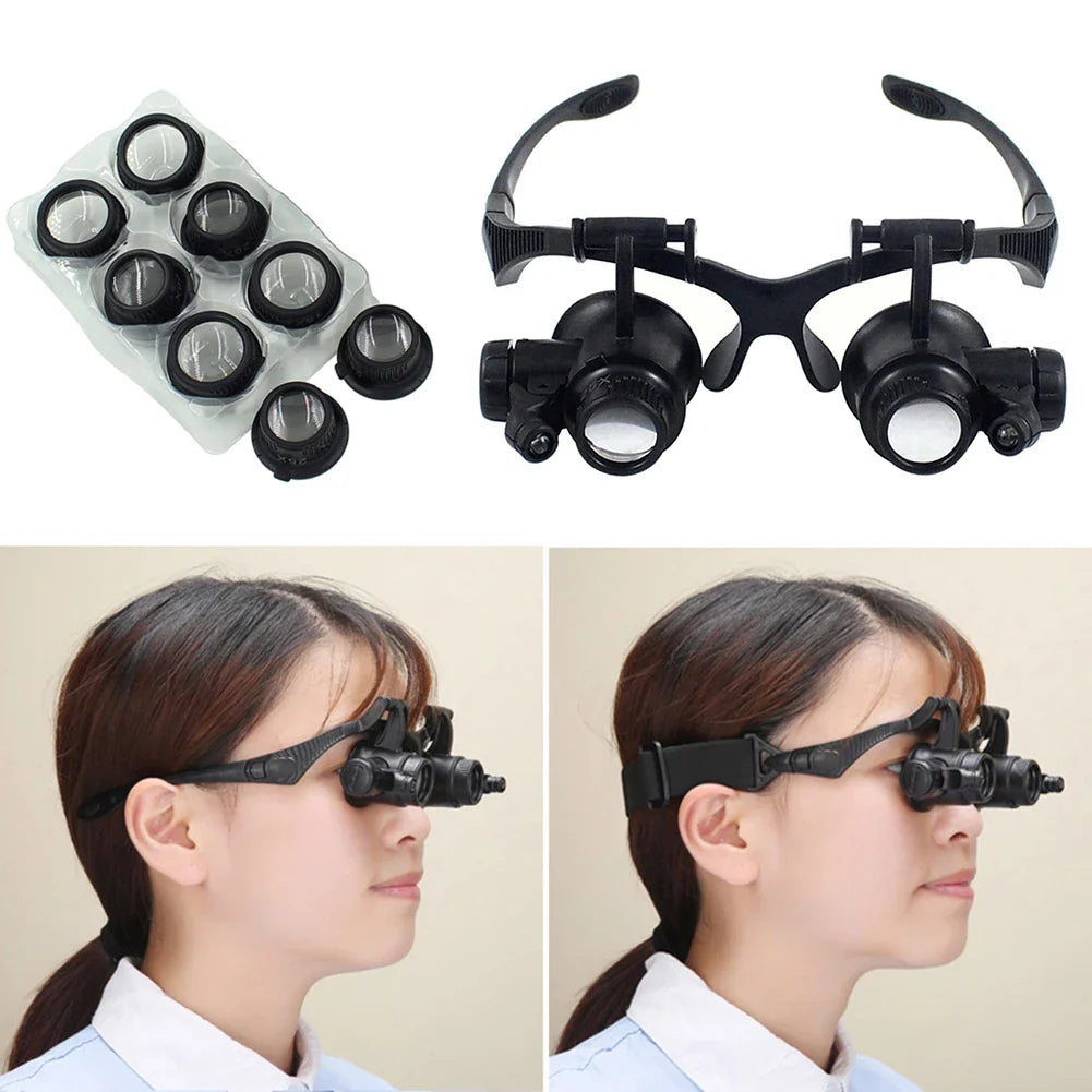 Head Magnifier Glasses 10X–25X with LED Lights | Wearable Loupe Head Magnifier Loupe Qme