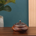 Walnut Retro Round Incense Burner – Solid Wood-Look Home Decor Incense Burner Qme Default Title