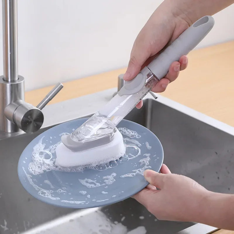 Long Handle Dish Brush – Removable Sponge & Soap Dispenser Dish Cleaning Brush Qme