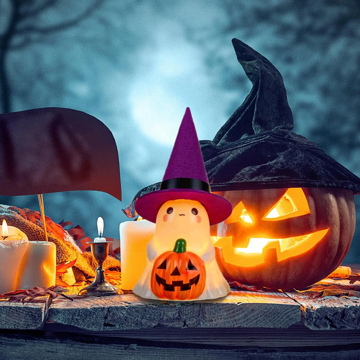LED Light-Up Ghost Halloween Resin Decoration | Spooky Statue Halloween LED Statue Qme