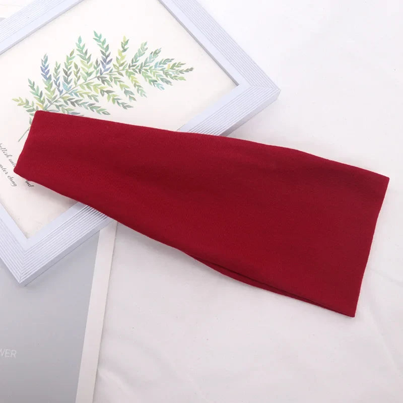 Women's Wide Knitted Cotton Sport Headband – 16 Colors Sport Headband Qme Red One Size