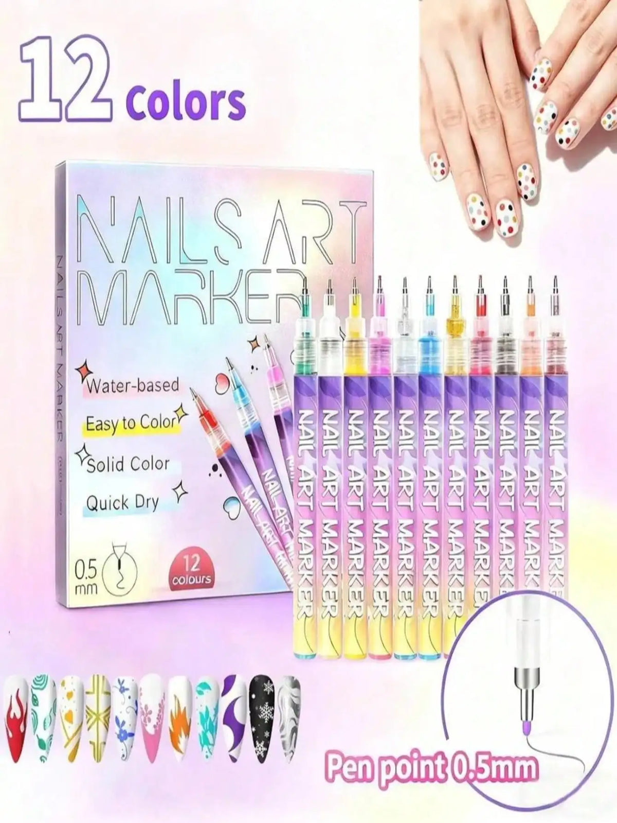 12-Piece 3D Nail Art Pen Set – DIY Drawing & Decoration Markers Nail Art Pen Set Qme