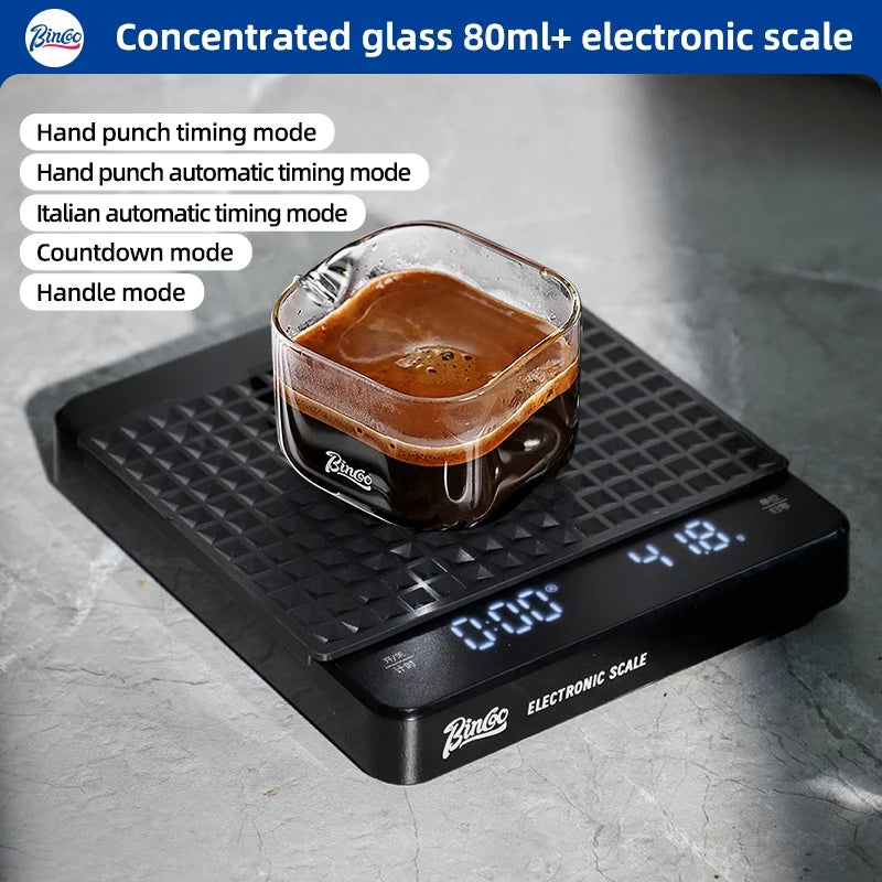 Bincoo Pour Over Coffee Scale – Rechargeable Timer & Waterproof Coffee Scale Qst Black Cup- 80ml