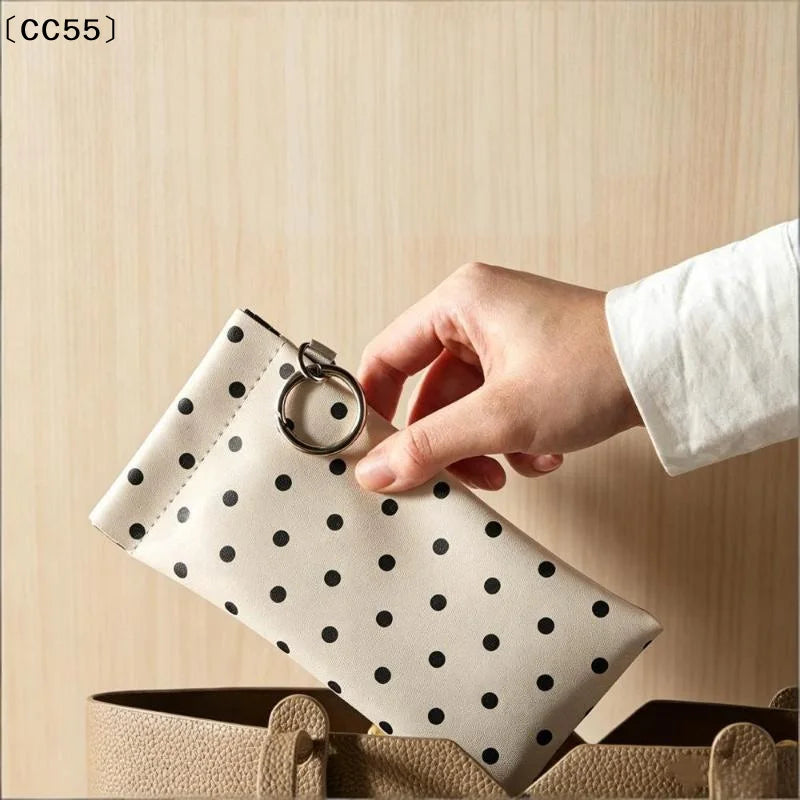 Polka Dot Eyeglass Pouch with Keychain – Soft PU Glasses Case Eyeglass Case Qst