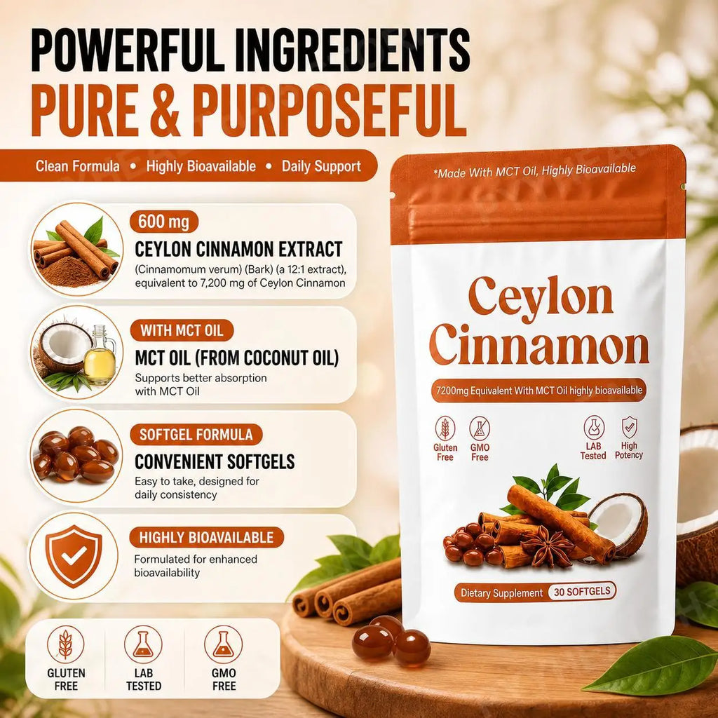 Ceylon Cinnamon Extract Softgels with MCT Oil – 30 Count Herbal Supplement Qst