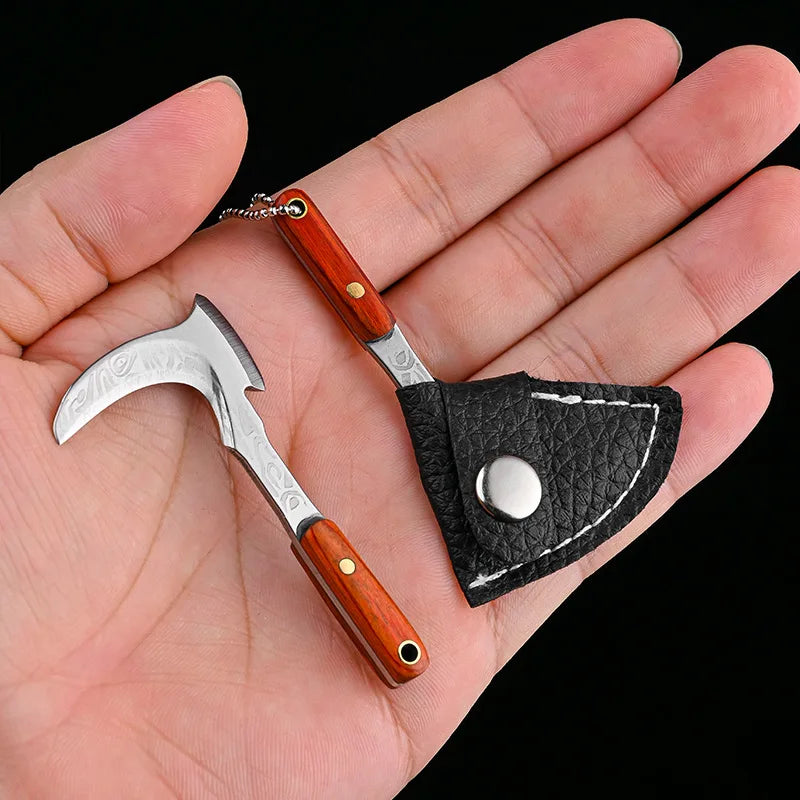 Mini Titanium Keychain Axe – EDC Camping Survival Tool | Swayboo Mini EDC Axe Qst DamascusLeather Case