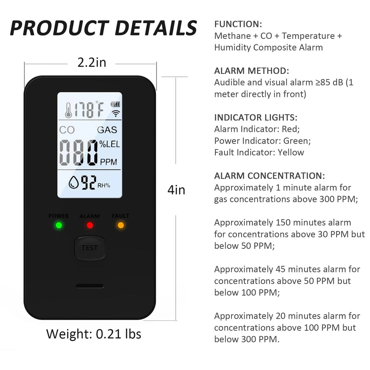 4-in-1 Gas & CO Alarm – Natural Gas, Propane, Methane Detector Gas & CO Alarm Detector Qme